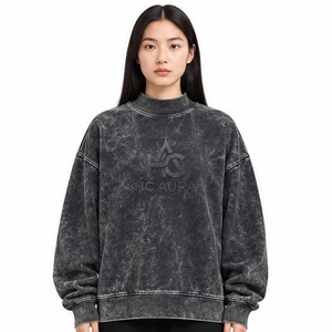 Oferta Destacada: Sudadera Oversize Personalizable de Felpa/Algodón con Lavado Ácido, Color Negro, Cuello Alto Premium y Hombros Caídos - Product Image 1