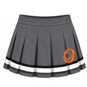 Ensemble uniforme de cheerleading imprimé gris-orange, haut à manches courtes et jupe plissée, tenue de sport athlétique pour entraînement et performance - Product Image 3