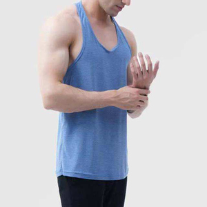 Camiseta sin mangas azul para hombre, cuello redondo, tejida, de color sólido, transpirable, informal, para culturismo - Product Image 3