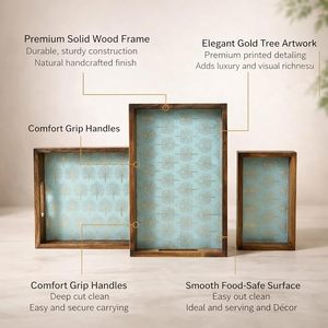<b>Retro</b> Wooden Decorative Tray Embossed Pattern Serving Platter with Handles for Wedding Dining Table <b>Decor</b> - Product Image 4