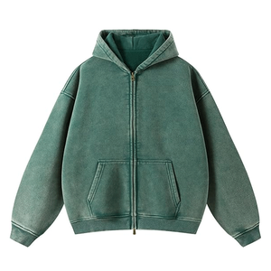 Sweat à capuche zippé en molleton de coton délavé effet soleil pour homme, 100% coton, vierge, coupe oversize, brodé, pour l'automne - Product Image 6