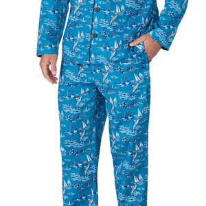 Men 100% Cotton <b>Pajama</b> Set Sublimation Printed Two Piece Sleepwear Wholesale Male Home Wear Set Comfortable Nightwear - Product Image 5