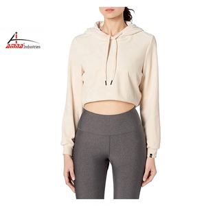 เสื้อฮู้ดแขนยาวสำหรับผู้หญิง,เสื้อฮู้ดแบบซิปรูดขึ้นธรรมดาเสื้อครอป100ผ้าคุณภาพสูงและการเย็บผลิตในปากีสถาน - Product Image 4