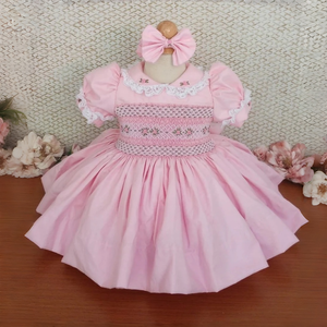 Robe d'été vintage rose smockée faite main Jiefute OEM/ODM sur mesure avec broderie florale pour petite fille, en coton, idéale pour les fêtes - Product Image 2