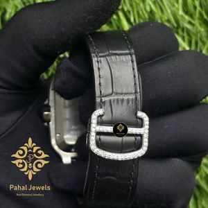 นาฬิกาข้อมือผู้ชาย Pahal Jewels หน้าปัดทรงสี่เหลี่ยมประดับเพชร สายหนัง ระบบควอตซ์ ดีไซน์หรูหรา แฟชั่น พร้อมฟังก์ชั่นวันที่ ขนาด 40 มม. ตัวเรือนสแตนเลสสตีล - Product Image 2