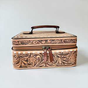 Western Cowhide Leather <b>Travel</b> Jewelry Case with Zipper – Portable Jewelry Organizer Storage Box At Wholesale Price - Product Image 3