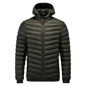 Custom Puffer Down Jacket Breathable Men Trendy Brand Windproof Hooded Stand Front Zipper XL Waterproof Winter Sport <b>Plain</b> Dyed - Product Image 5