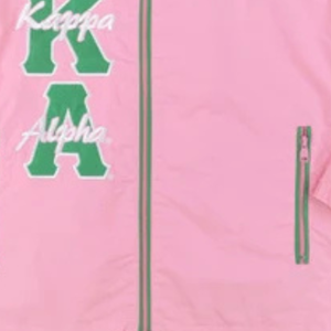 <b>White</b> Fleece Letterman <b>Jacket</b> Unisex Pink Green Chenille Embroidery Greek Letter Varsity Style Premium Cotton Zip Up - Product Image 4