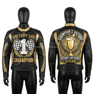 Chaqueta de Cuero Retro Estilo Grand Prix, Chaqueta de Motociclista con Parches Personalizados, Ropa de Motociclista Estilo Clásico, Ropa Deportiva con Gráficos - Product Image 2