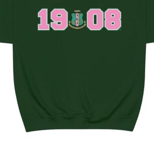 เสื้อสเวตเชิ้ตคอกลมสีเขียวเข้ม พิมพ์ลายกราฟิกสีชมพูและสีเขียว 1908 แขนยาว ผ้าฝ้ายฟลีซ สไตล์ลำลอง เสื้อพูลโอเวอร์สำหรับผู้หญิง - Product Image 2