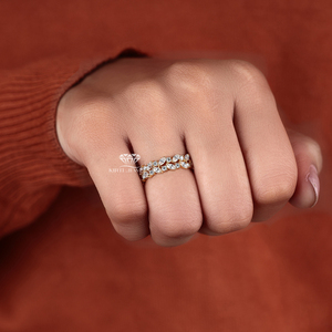Anillo de Eternidad Chapado en Oro con Moissanita, Diseño Floral con Corte Marquesa, Ovalado y Redondo, Estilo Iced Out, para Regalo de Boda - Product Image 2