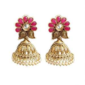 Antique Style Gold Plated Drop Earrings with Zircon and Pearl for Party - Product Image 3