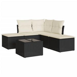 Ensemble de canapés de jardin noirs avec coussins blanc crème, mobilier d'extérieur élégant - Product Image 2
