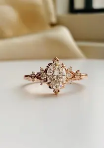 Bague de fiançailles en moissanite, taille brillant rond, plaqué or rose, argent 925, sertissage à griffes tendance, bijoux pour femme - Product Image 5