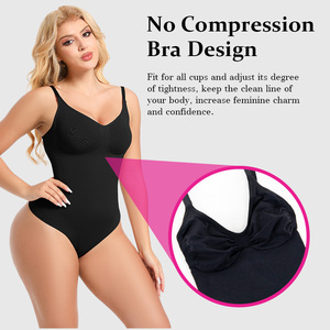 Custom Logo Wholesale Ribbed Seamless Spandex/Nylon Medium Control Eco-Friendly Bodysuit Thong Style Sculpting Shapewear - Product Image 4