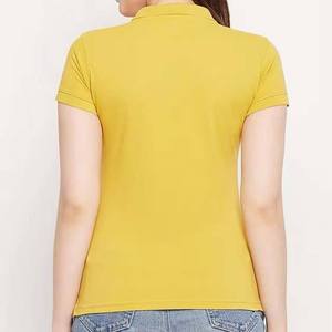 เสื้อโปโลแขนสั้นสีเหลืองสำหรับผู้หญิง สีพื้น ดีไซน์กระดุมแบบลำลอง ทรงปกติ - Product Image 4