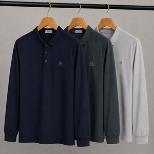 Chemise pour homme Macci à manches longues, jersey extensible, couleur unie, logo brodé sur le devant, décontractée, tissée, respirante, mélange polyester/coton - Product Image 3