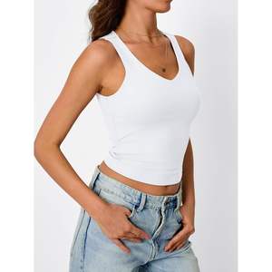 Trendy Double-Lined <b>Crop</b> Sleeveless Tank <b>Tops</b> for Women Queen Womens Basic Soft Knitted Summer Fashion Clothes for Spring 2025 - Product Image 2