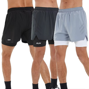 Shorts de sport pour hommes grande taille à séchage rapide, double couche, mi-élastiques, imperméables, pour la course à pied, le basketball et l'entraînement estival - Product Image 3
