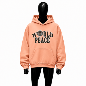 Sudadera con Capucha Oversize World Peace Peach, Estilo Urbano, Gráfico, Unisex, Casual, de Forro Polar, con Estampado Vintage de Globo Terráqueo - Product Image 1