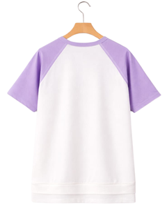 Women White Lavender Raglan Sleeve Henley T Shirt Cotton Blend Casual Short Sleeve Summer <b>Top</b> Trendy Minimalist Soft Tee Wear - Product Image 2