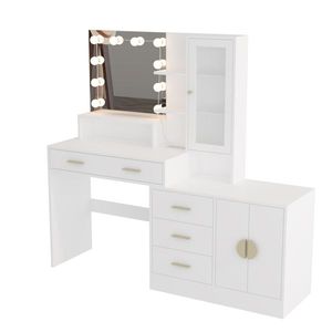 Grande Tavolo da Trucco con 10 Luci LED e Stazione di Ricarica, Ideale per Uso come Toeletta - Product Image 4