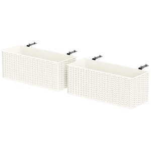 Set di 2 Vasi Sospesi Bianchi Effetto Rattan da 20 Pollici con Ganci e Fori di Drenaggio per Ringhiere e Recinzioni, Accessori Premium per Cesti Sospesi - Product Image 1