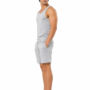 Men Two Piece <b>Set</b> Sleeveless Tank Top And Shorts Solid Color Casual Summer Wear Breathable <b>Knitted</b> Cotton Gym Outfit <b>Set</b> - Product Image 3