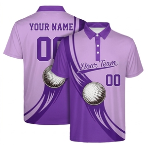 <b>Men's</b> <b>Purple</b> Golf <b>Polo</b> <b>Shirt</b> Short Sleeve Digital Print Custom Name Number Quick Dry Knitted Polyester Sport Wear - Product Image 1