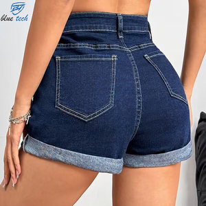 Shorts de Mezclilla Casuales para Mujer, Cintura Alta, Color Azul Claro, Borde Deshilachado, Ropa de Moda, Impresión de Logotipo Personalizado - Product Image 6