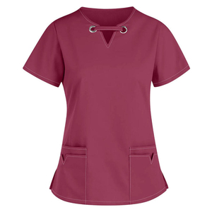 Women's Fashion <b>Scrub</b> <b>Top</b> Short Sleeve V-Neck Keyhole Nursing Uniform with Pockets Medical Workwear Wholesale OEM - Product Image 5