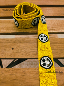 Custom Handmade High Quality Lightweight Yellow Beaded <b>Shoulder</b> <b>Strap</b> Eye-catching Yellow Black Circular Design for Bags - Product Image 3