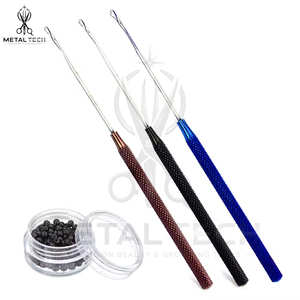 Knurled Metal Handle Hair Extension Loop <b>Threader</b> Latch Hook Micro Ring Pulling <b>Needle</b> Set For Professional Salon Hardware - Product Image 6