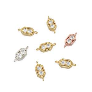 5x12mm 18k Solid Yellow Gold Brilliant Two Stone Diamond Prongs Dual Bail Connector <b>Spacer</b> Finding / Diamond Handmade Station - Product Image 4