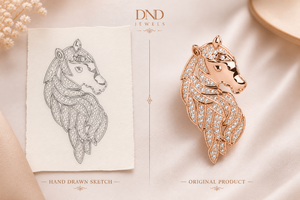 Broche en laiton or rose avec tête de cheval et zircon |   Épingle de luxe équestre pour mariage, fiançailles, fête ou cadeau - Product Image 3
