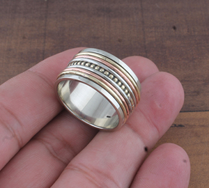 Wholesale 925 Sterling Silver Metal Band <b>Ring</b> Two-Tone Copper Design <b>Ring</b> Handcrafted Silver and Brass Band Jewelry Supplier - Product Image 6