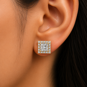 ต่างหูเพชรทรงปรินเซสคัท เพชรเลี้ยงในห้องปฏิบัติการ ทองคำแท้ 14K 18K แบบสี่ขาประดับเพชรรอบ DEF VVS ของขวัญครบรอบสุดคลาสสิก ODM ขายส่ง - Product Image 2