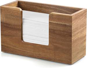 Distributeur de serviettes en papier pour comptoir en bois d'acacia, support de serviettes en papier pour salle de bain, distributeur de serviettes en papier pliées en trois pour la maison - Product Image 1