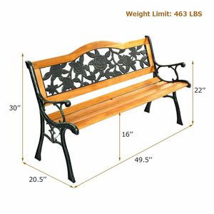Banc de jardin en bois d'extérieur avec accoudoirs en fer, idéal pour la terrasse - Product Image 5