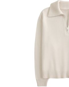 Pull en tricot à col zippé unisexe, couleur unie, col rabattu, coupe classique, vêtement d'automne - Product Image 2