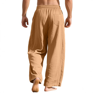 Pantalon en lin décontracté pour homme de haute qualité, coupe ample, style jean droit, respirant, taille mi-haute, en denim uni pour l'été et l'automne - Product Image 3