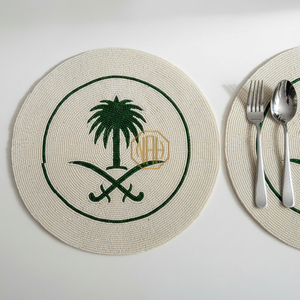 NOORIMS AKBAR HANDICRAFTS Designer Handmade Satin Fabric Luxury <b>Beaded</b> Table Mats <b>Placemats</b> Bulk Supply for Restaurants Hotels - Product Image 1