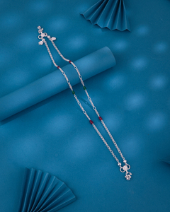 Tobilleras de Plata de Ley 925 con Cuentas Coloridas y Dijes Delicados, Joyería Tradicional Payal para Mujeres y Niñas - Product Image 1