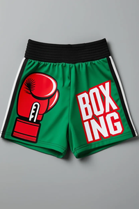 Shorts de boxe durables en tissu polyester, graphismes personnalisés par sublimation, logo brodé, respirants, pour l'entraînement - Product Image 3
