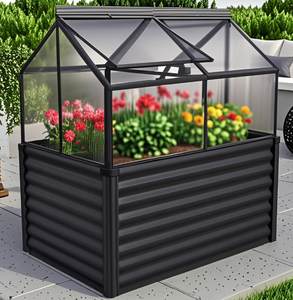 Bac à plantes surélevé en aluminium et métal galvanisé pour serre domestique, jardin, cour, avec toit - Product Image 1