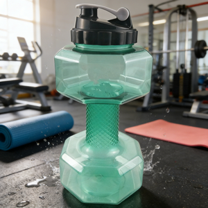 Grande bouteille d'eau haltère réutilisable en plastique, étanche, sans danger pour les aliments, écologique avec couvercle à visser, unisexe pour la salle de sport et le fitness - Product Image 2