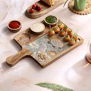 Tabla de servir decorativa de madera para charcutería con diseño artístico de azulejos y recipientes para salsas, accesorios modernos para la cocina - Product Image 2