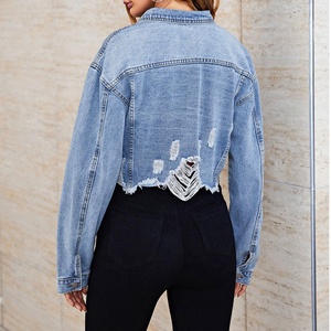 Chaqueta de corredor de mezclilla de punto recortada desgastada para mujer, ajustada, de gran tamaño, transpirable, de manga larga, ropa de calle de moda Vintage - Product Image 5