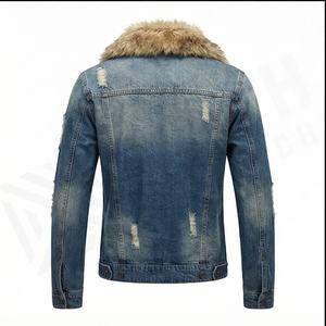 Streetwear décontracté pour hommes et femmes veste en jean bleu taille col à capuche tissu léger coupe décontractée pour l'hiver vente en gros - Product Image 3