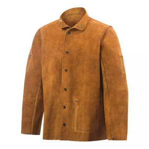 Chaqueta de Soldador Marrón de Cuero Vacuno Premium con Aberturas Laterales, Resistente a la Abrasión, para Trabajo Pesado y Bomberos - Product Image 1